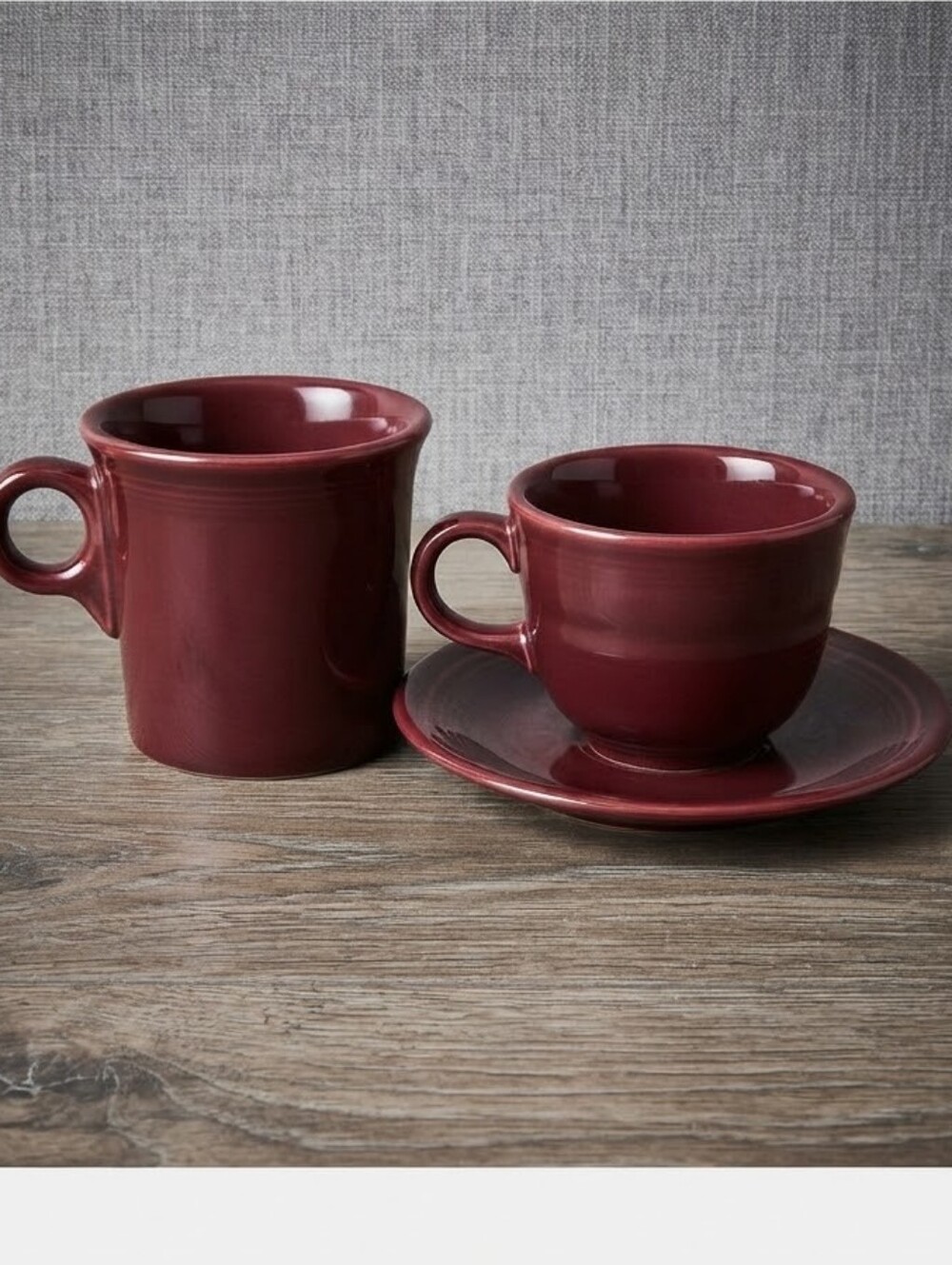 Fiesta Homer Laughlin Fiesta Plum Teacup Saucer and Mug Set Plum Teacup Saucer